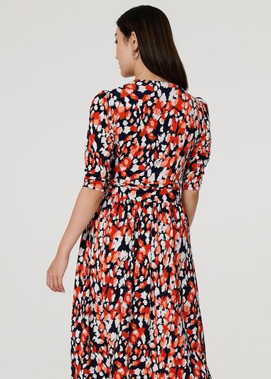 Izabel London Orange Printed V-Neck Midi Wrap Dress