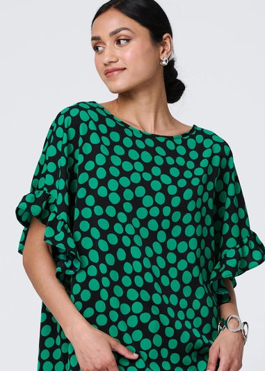 Izabel London Green Polka Dot Frilled Blouse