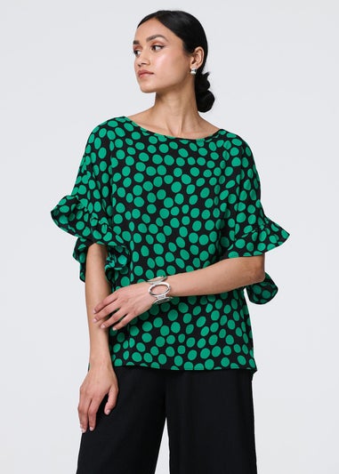 Izabel London Green Polka Dot Frilled Blouse