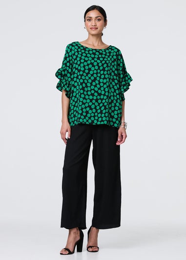 Izabel London Green Polka Dot Frilled Blouse