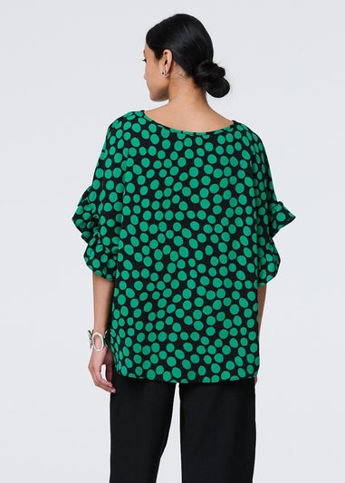 Izabel London Green Polka Dot Frilled Blouse