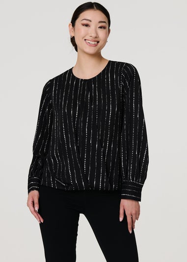 Izabel London Black Metallic Stripe Long Sleeve Blouse