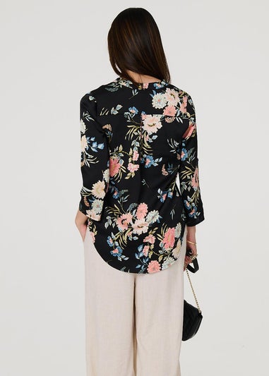 Izabel London Black Floral Print V-Neck Blouse