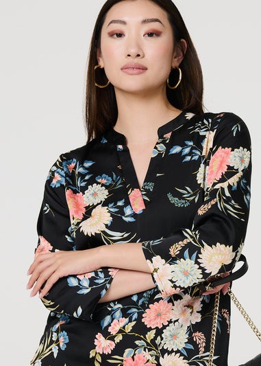 Izabel London Black Floral Print V-Neck Blouse