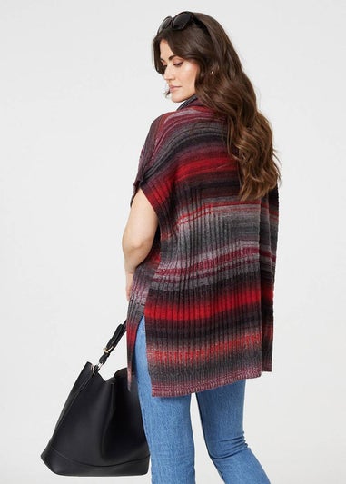 Izabel London Red Striped Cowl Neck Oversized Knit Top