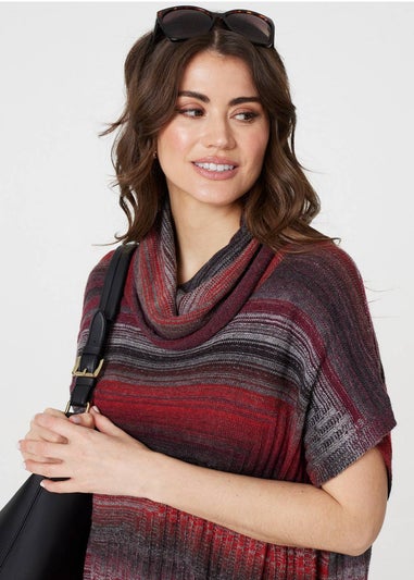 Izabel London Red Striped Cowl Neck Oversized Knit Top