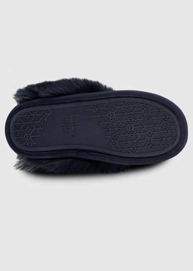 Totes Toasties Navy Ladies Textured Sparkle Faux Fur Mule Slippers