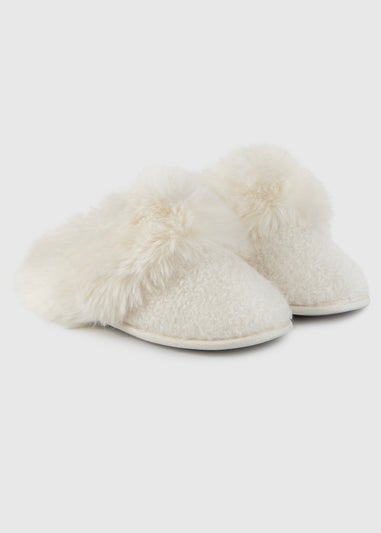 Totes Toasties Cream Ladies Textured Sparkle Faux Fur Mule Slippers