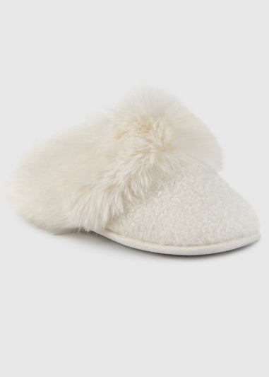 Totes Toasties Cream Ladies Textured Sparkle Faux Fur Mule Slippers