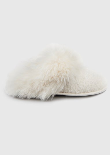 Totes Toasties Cream Ladies Textured Sparkle Faux Fur Mule Slippers