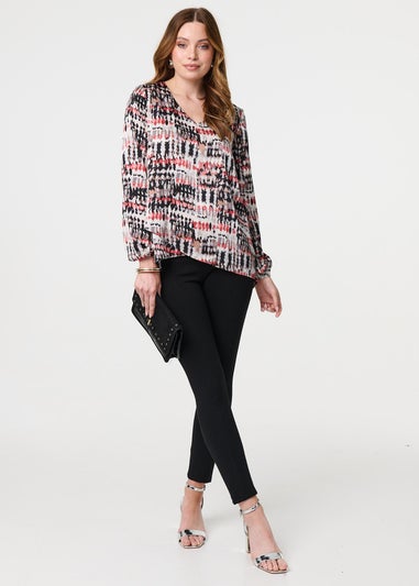 Izabel London Pink Printed Long Sleeve V-Neck Tunic Blouse