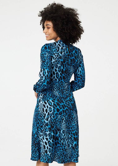 Izabel London Blue Leopard Print Long Sleeve Mini Dress