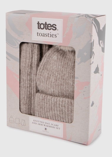 Totes Toasties Grey Ladies Knitted Hat  Scarf & Mitten Gift Set