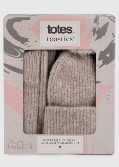 Totes Toasties Grey Ladies Knitted Hat  Scarf & Mitten Gift Set