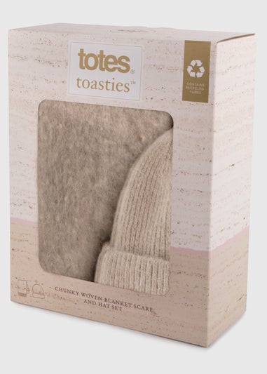 Totes Toasties Ladies Chunky Woven Blanket Scarf & Hat Gift Set