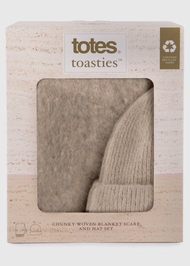 Totes Toasties Ladies Chunky Woven Blanket Scarf & Hat Gift Set