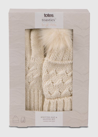 Totes Toasties Cream Ladies Cable Hat & Glove Gift Set