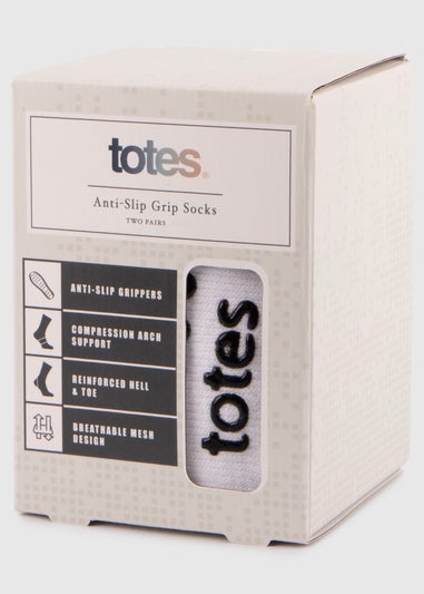 Totes Toasties White Gripper Sports Socks (Twin Pack)