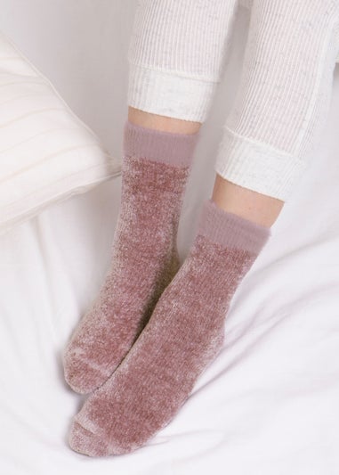 Totes Toasties Pink Ladies Fair Isle & Chenille Supersoft Bed Socks (Twin Pack)