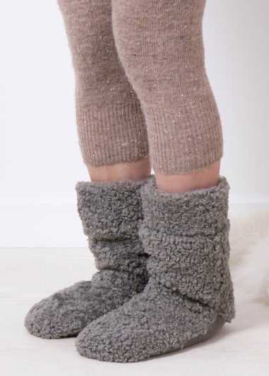 Totes Toasties Charcoal Ladies Faux Fur Bootie Slipper Socks