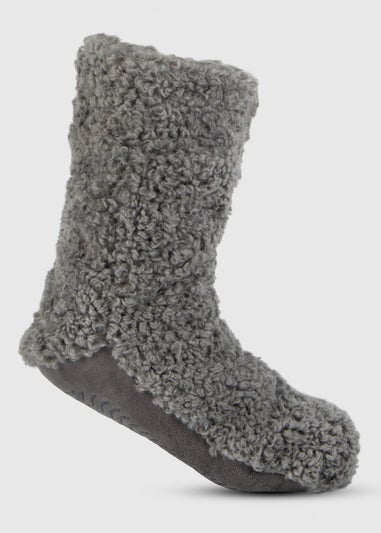 Totes Toasties Charcoal Ladies Faux Fur Bootie Slipper Socks