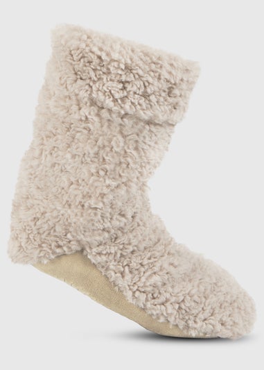 Totes Toasties Cream Ladies Faux Fur Bootie Slipper Socks