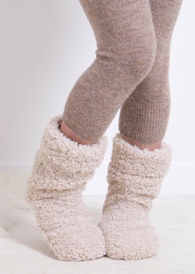 Totes Toasties Cream Ladies Faux Fur Bootie Slipper Socks