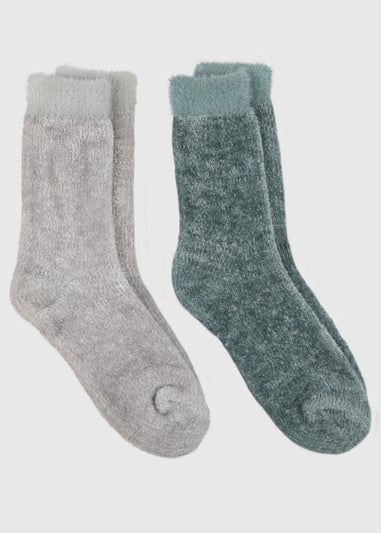 Totes Toasties Green Ladies Chenille Supersoft Bed Socks (Twin Pack)