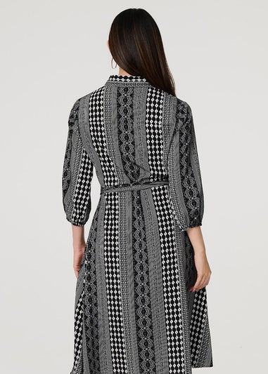 Izabel London Black Striped Tie Waist Midi Shirt Dress