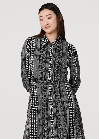 Izabel London Black Striped Tie Waist Midi Shirt Dress