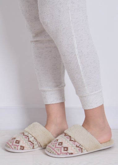 Totes Toasties Ladies Fair Isle Knit Mule Slippers