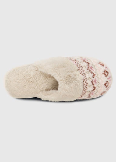 Totes Toasties Ladies Fair Isle Knit Mule Slippers