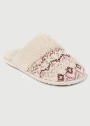 Totes Toasties Ladies Fair Isle Knit Mule Slippers