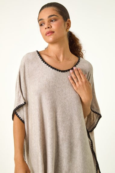 Roman Taupe Blanket Stitch Knit Poncho