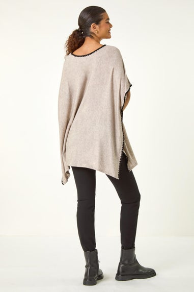 Roman Taupe Blanket Stitch Knit Poncho