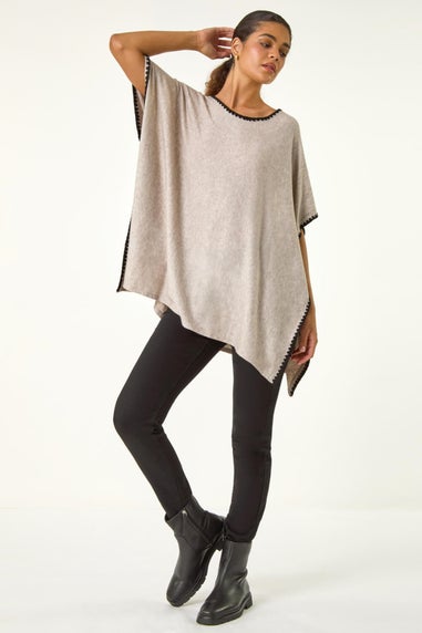 Roman Taupe Blanket Stitch Knit Poncho