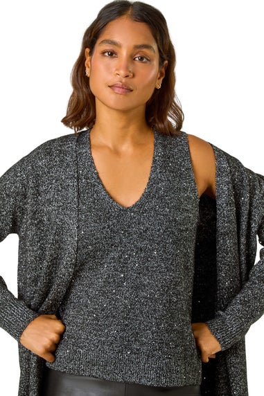 Roman Black Sequin Embellished Knit Vest