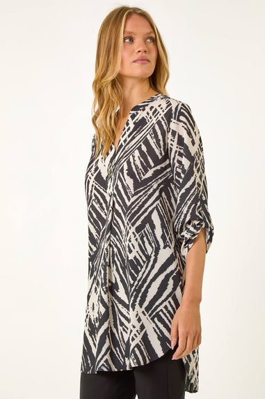 Roman Ivory Abstract Button Detail Tunic