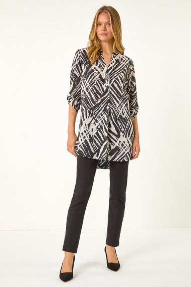 Roman Ivory Abstract Button Detail Tunic