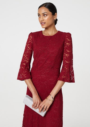 Izabel London Red Lace Semi Sheer Midi Dress