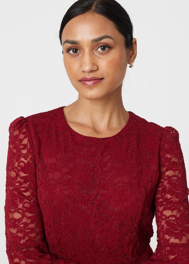 Izabel London Red Lace Semi Sheer Midi Dress