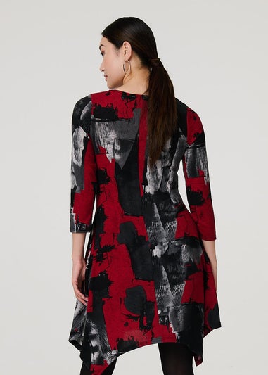 Izabel London Red Abstract Hanky Hem Midi Dress