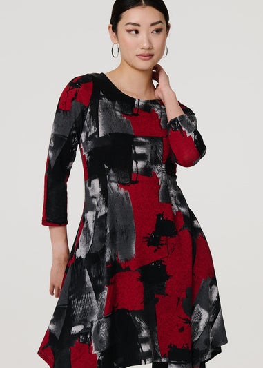 Izabel London Red Abstract Hanky Hem Midi Dress