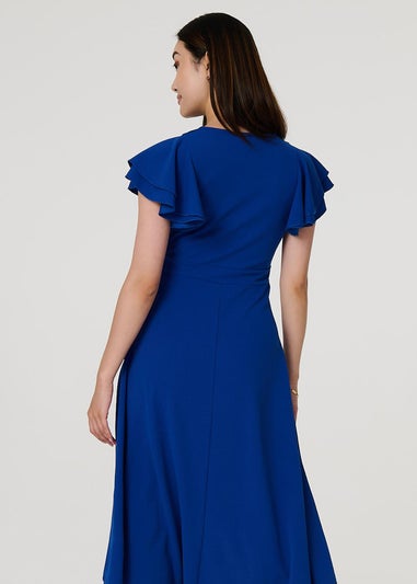 Izabel London Blue Belt Detail Frilled Sleeve Midi Dress