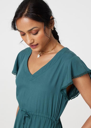 Izabel London Green Angel Sleeve Drawstring Waist Midi Dress