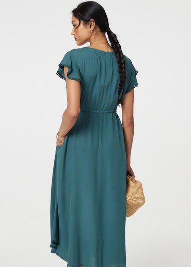 Izabel London Green Angel Sleeve Drawstring Waist Midi Dress