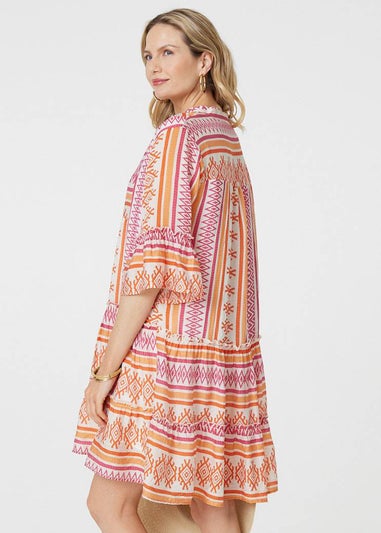 Izabel London Pink Aztec Print V-Neck Short Dress