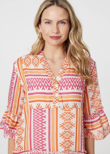 Izabel London Pink Aztec Print V-Neck Short Dress