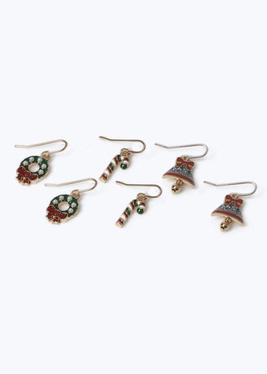 Muse 3 Pack Gold Christmas Wreath Earrings