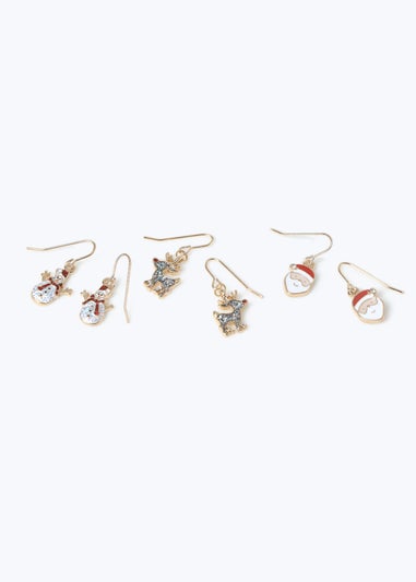 Muse 3 Pack Gold Christmas Snowman Earrings